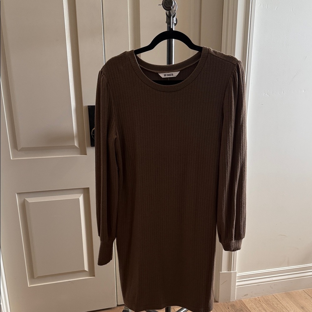 BB Dakota Long Sleeve Ribbed Dress - Brown